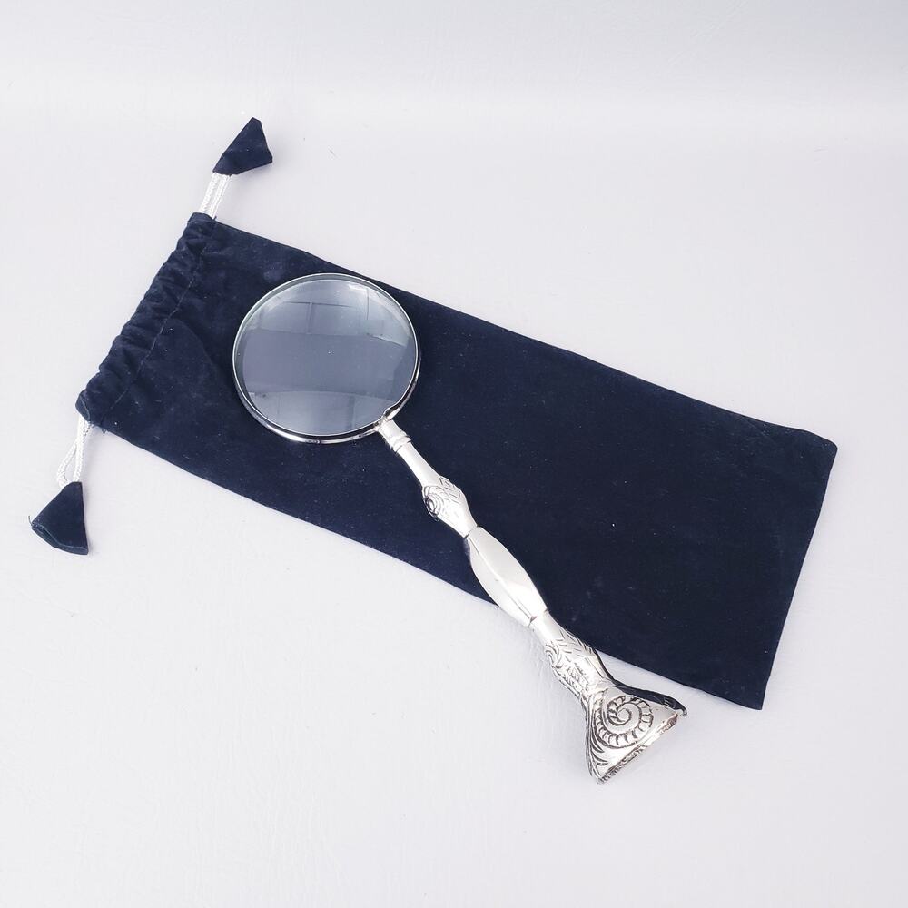 Vintage Large 12" Magnifying Glass Handheld Ornate Silverplated Handle